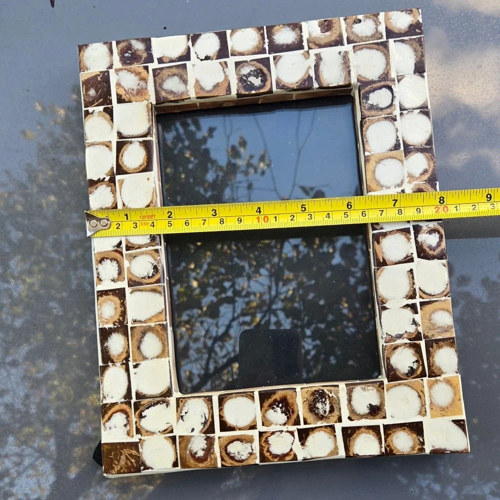 Mosaic Tile Handmade Photo Frame Viet Lacquer Interior Brown White Decor Vintage